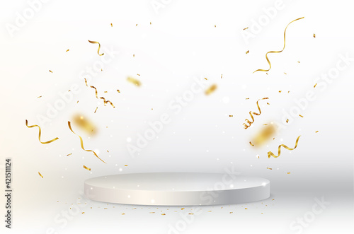 Podium background with gold confetti and light