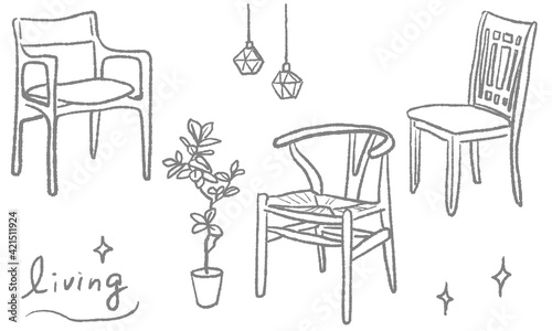 Illustrations of various chairs and living room accessories