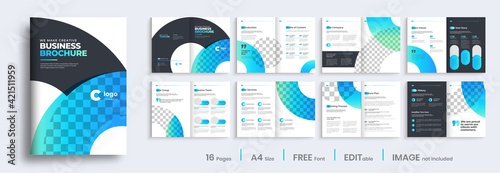 Brochure template layout design, Brochure design with blue gradient modern shapes, annual report minimal, multipage brochure template layout.