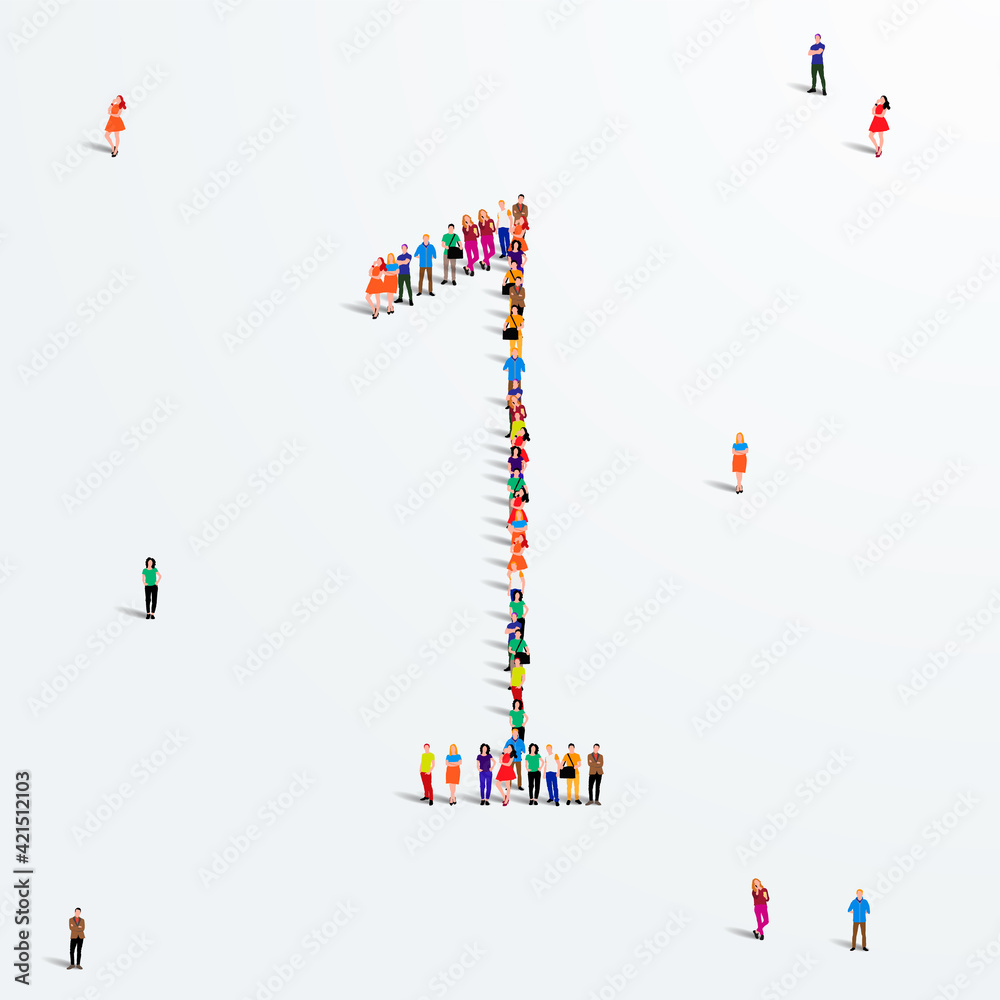 Large group of people in number 1 one form. Vector illustration Large group of people in number 1 one form. Vector illustration