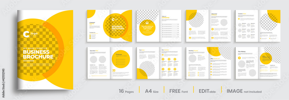 Plakat Brochure template layout design, minimal business brochure orange color shape design, annual report, company profile, editable template layout.