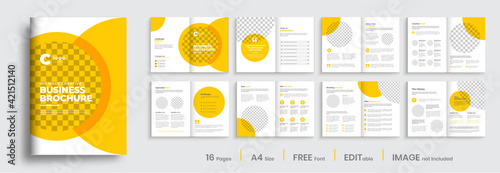 Brochure template layout design, minimal business brochure orange color shape design, annual report, company profile, editable template layout.