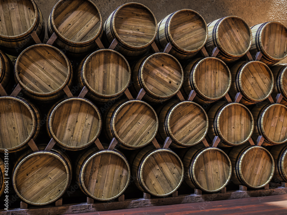 Cellar with oak barrels