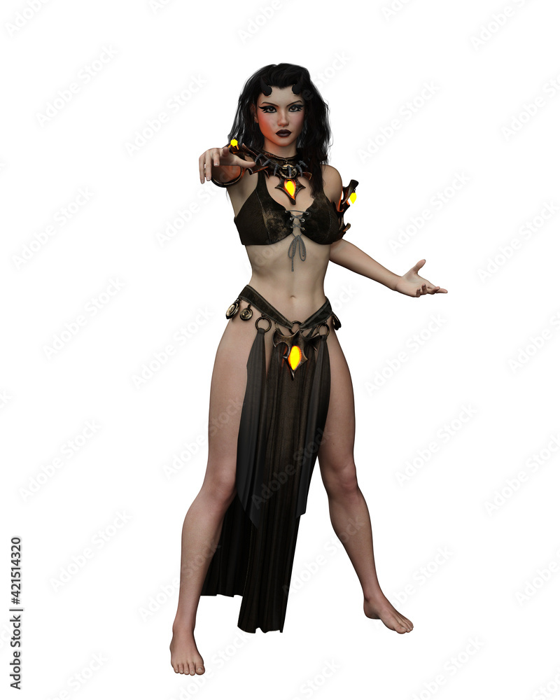 Beautiful demon woman pointing. 3D illustration isolated on white background. Beautiful demon woman pointing. 3D illustration isolated on white background.