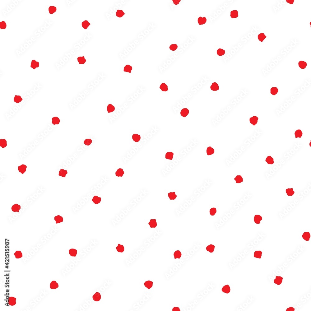 Seamless abstract pattern of little red circles and dots on white. Decorative wallpaper, good for printing.