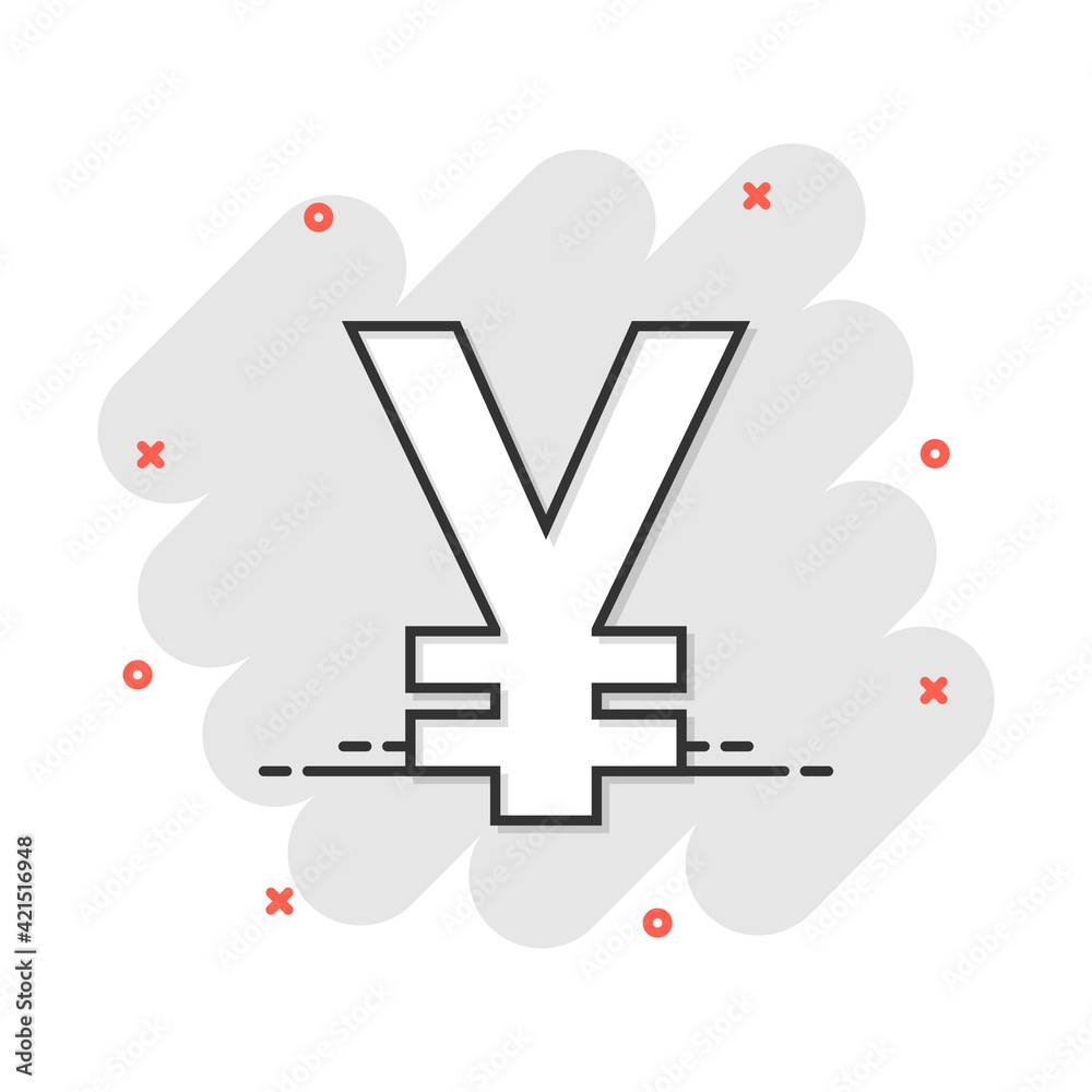 Obraz premium Vector cartoon yen, yuan money currency icon in comic style. Yen coin concept illustration pictogram. Asia money business splash effect concept.