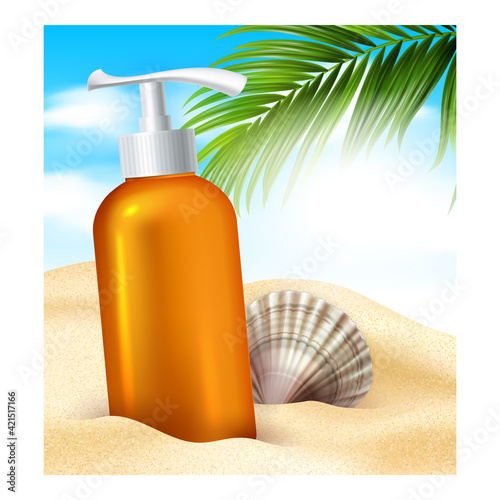 Sunblock Eco Cream Creative Promo Banner Vector