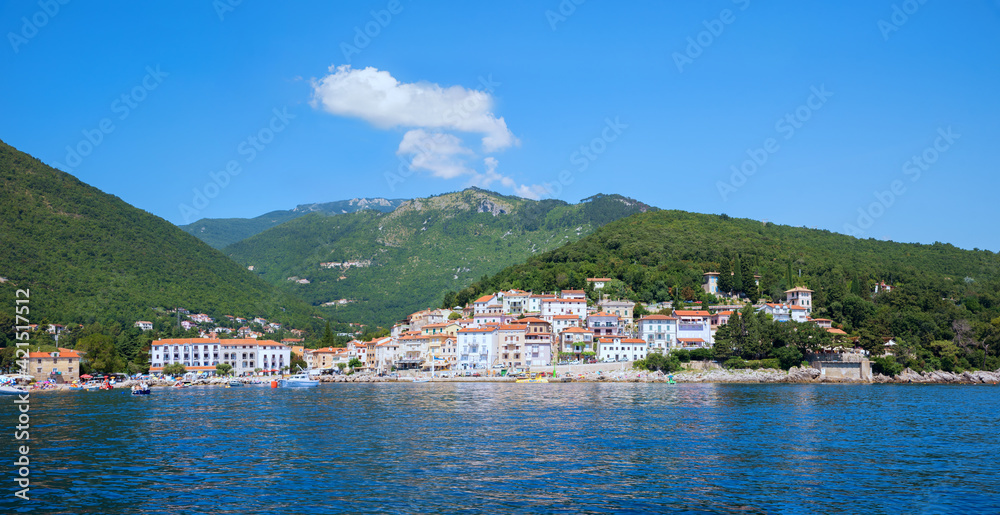 pictorial tourist resort for summer vacation, Moscenicka Draga, croatia, at foot of ucka mountains