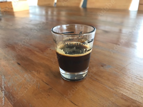 espresso on the wood table