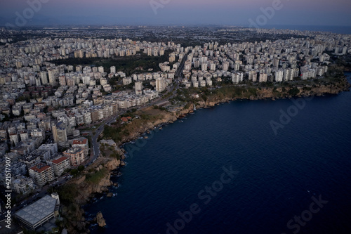 Aerial panoramic view of Mediterranean sea and resort town. © DenisProduction.com