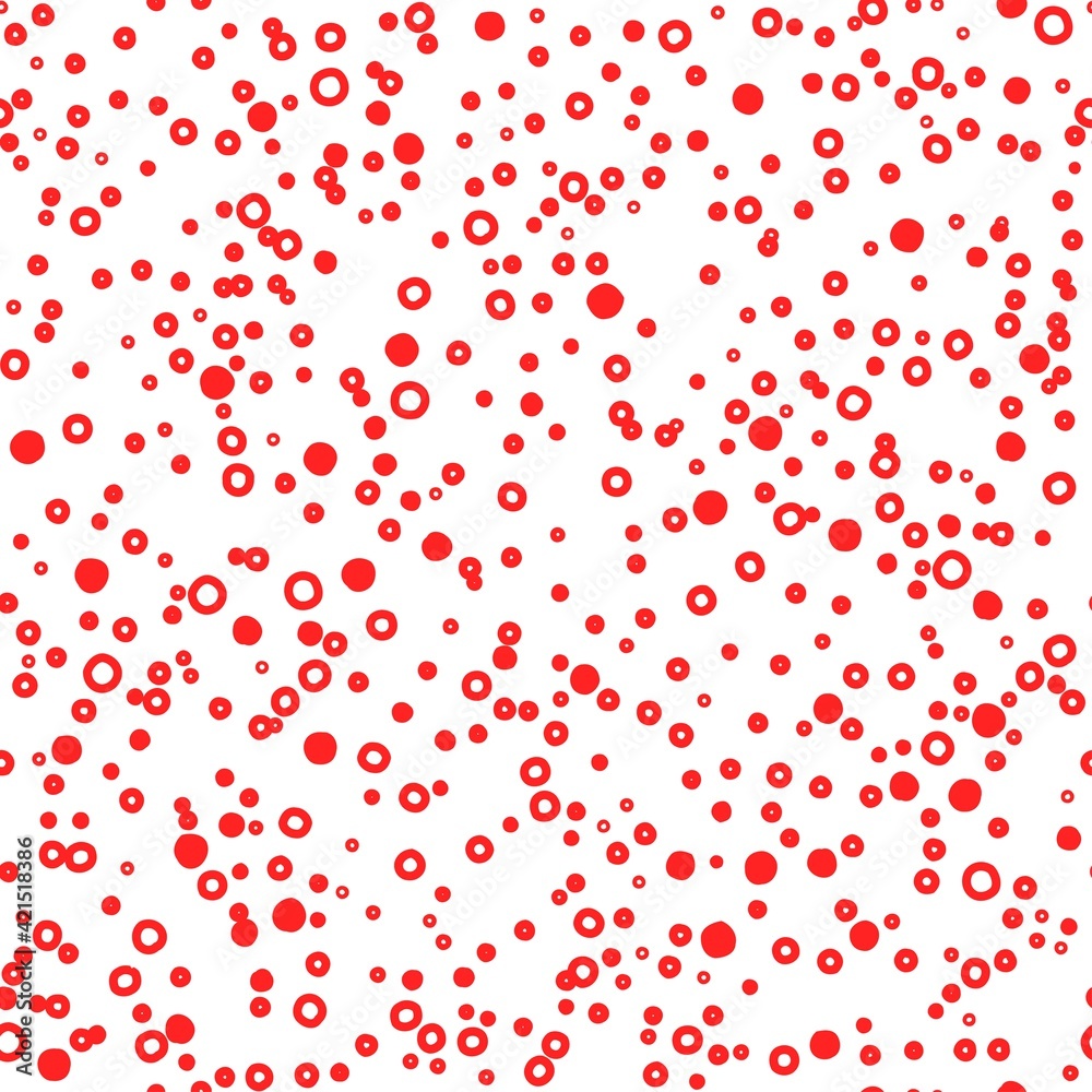 Seamless abstract pattern with shabby spots and bubbles of red color.