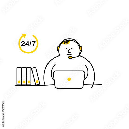 Illustration Vektor Icon des Kundendienstes 24/7, Call Center Hilfe, Support und Kontakt Vektor Flat Line Set einfach zu bedienen und zu bearbeiten