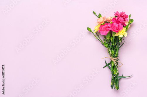Wallpaper Mural bouquet of pink carnation flower isolated on pink background Top view Flat lay Holiday card 8 March, Happy Valentine's day, Mother's, Memorial, Teacher's day concept Copy space Torontodigital.ca