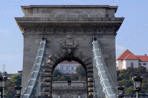 Budapest (Hungary). Architectural detail of the Chain Bridge in the city of Budapest