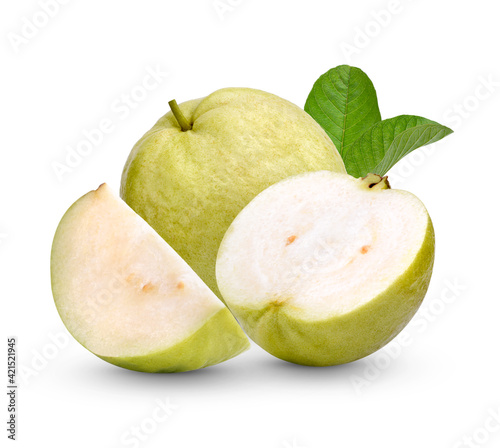 Fresh Guava fruit with leaves isolated on white background