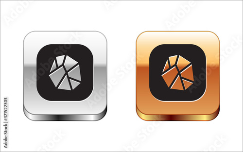 Black Salt stone icon isolated on white background. Silver-gold square button. Vector