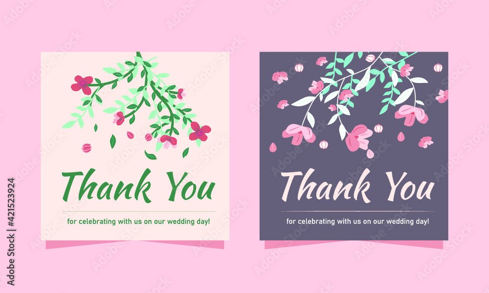 Thank You Wedding Card Template With Flowers