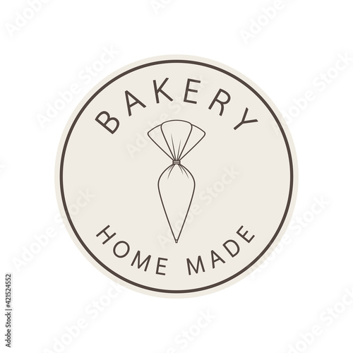 Bakery logo. Piping Cream Cake logo design. Silicone Piping Cream Cake doodle symbol.