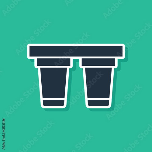 Blue Water filter icon isolated on green background. System for filtration of water. Reverse osmosis system. Vector