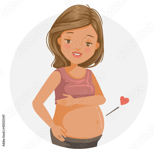 Pregnant woman holding hand. Touching the belly with anticipation. Hands holding baby inside a pregnant woman, Love of family of parenting.