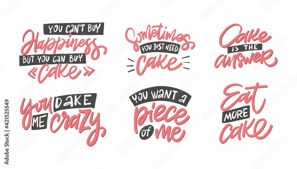 Tasty set.  Hand drawn set lettering text. Motivation quote vector lettering print materials. Food poster, card, postcard, t-shirt, banner, flyer. 