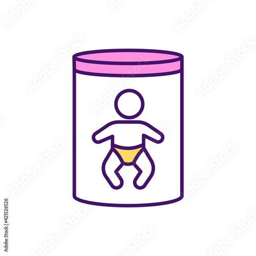 Breastmilk substitutes RGB color icon. Feeding method. Supplementing. Food replacement for breastmilk. Baby formula. Support baby immune system. Milk alternative. Isolated vector illustration