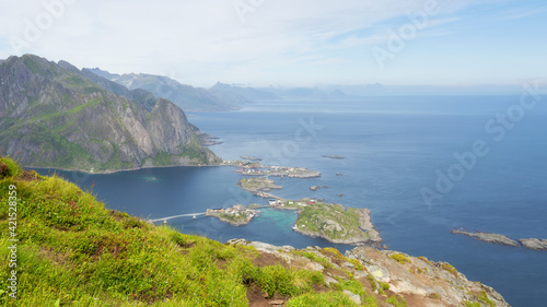 Reine from Reinebringen,view on stunning mountains of Lofoten islands, Norway