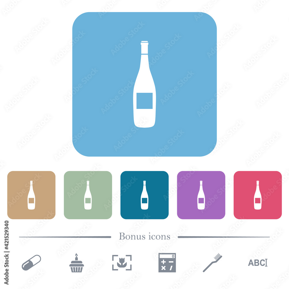 Wine bottle with grapes flat icons on color rounded square backgrounds Wine bottle with grapes flat icons on color rounded square backgrounds