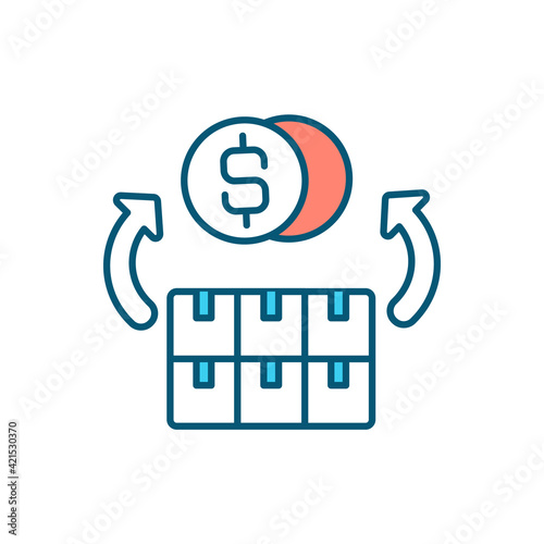 Assets liquidation RGB color icon. Bankruptcy procedures. Debts repayment. Assets, property converting into cash equivalents. Market value. Bringing business to end. Isolated vector illustration