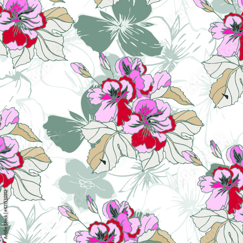 Floral seamless pattern. Hand drawn. For textile, wallpapers, print, wrapping paper. Vector stock illustration.