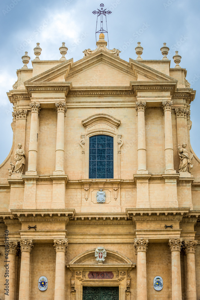 Details of Roman Catholic cathedral in historic part of Noto city, Sicily in Italy