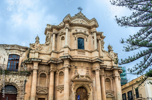 Frontage of St Dominic Church in historic part of Noto city  Sicily in Italy