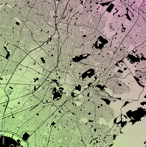 Athens, Attiki, Greece (GRC) - Urban vector city map with parks, rail and roads, highways, minimalist town plan design poster, city center, downtown, transit network, street blueprint