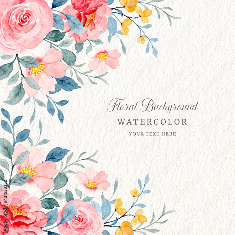 Red and pink floral background with watercolor