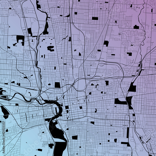 Columbus, Ohio, United States (USA) - Urban vector city map with parks, rail and roads, highways, minimalist town plan design poster, city center, downtown, transit network, street blueprint