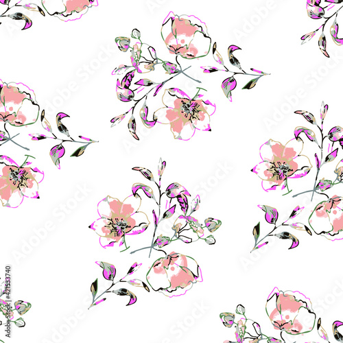 Wallpaper Mural Floral seamless pattern. Hand drawn. For textile, wallpapers, print, wrapping paper. Vector stock illustration. Torontodigital.ca