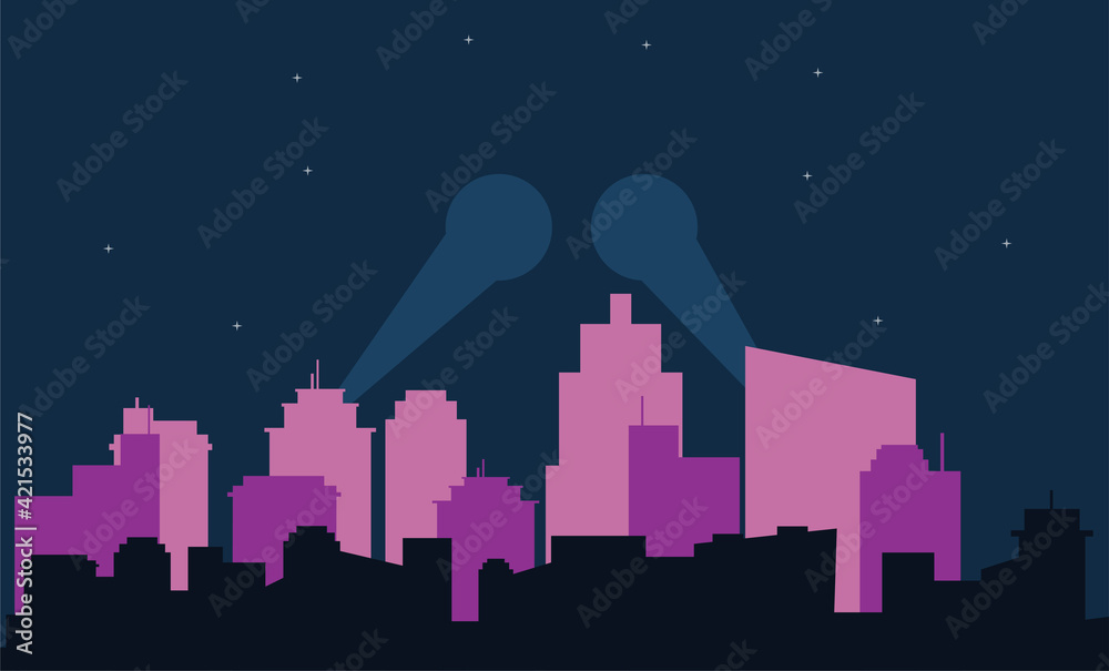 Fototapeta premium Flat city skyline with spotlights