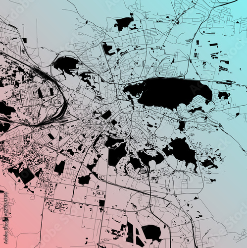 Lvov, L'viv, Ukraine (UKR) - Urban vector city map with parks, rail and roads, highways, minimalist town plan design poster, city center, downtown, transit network, street blueprint