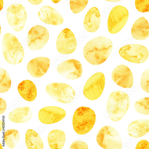 Yellow eggs seamless pattern. Cute easter background Abstract watercolor