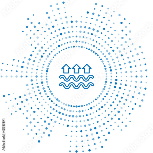 Blue line Waves of water and evaporation icon isolated on white background. Abstract circle random dots. Vector