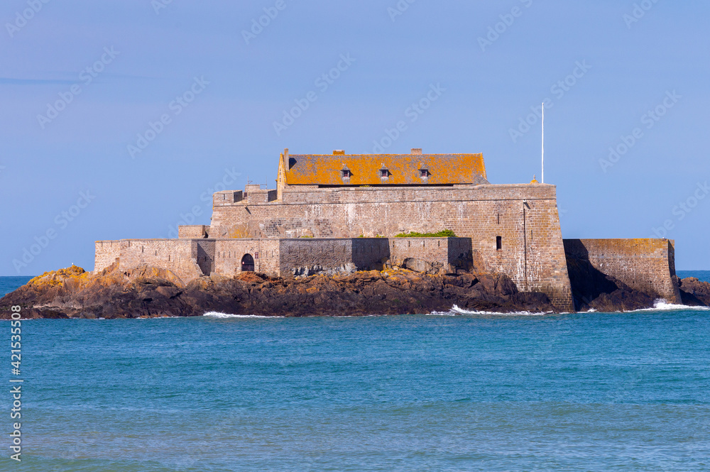 Saint-Malo. Fort National on the island on a sunny day.