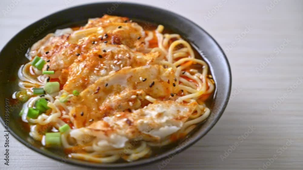 ramen noodles with gyoza or pork dumplings - Asian food style ramen noodles with gyoza or pork dumplings - Asian food style