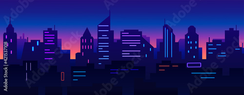 Night cityscape buildings vector background illustration