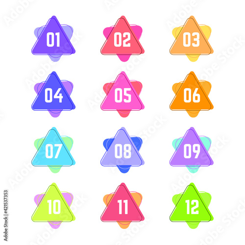 Colorful Geometric Triangle Bullet Points From One to Twelve