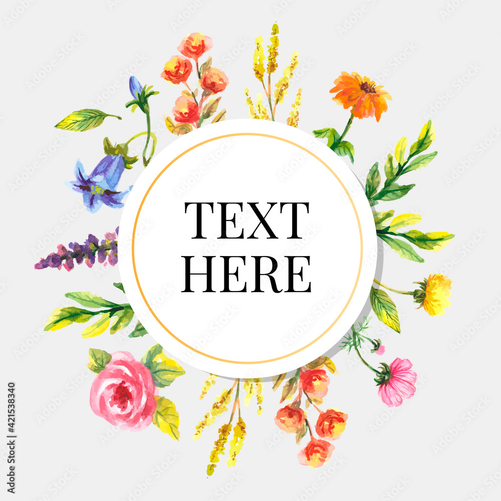 Fototapeta premium Beautiful Card with watercolor floral bouquet. Vector illustration frame