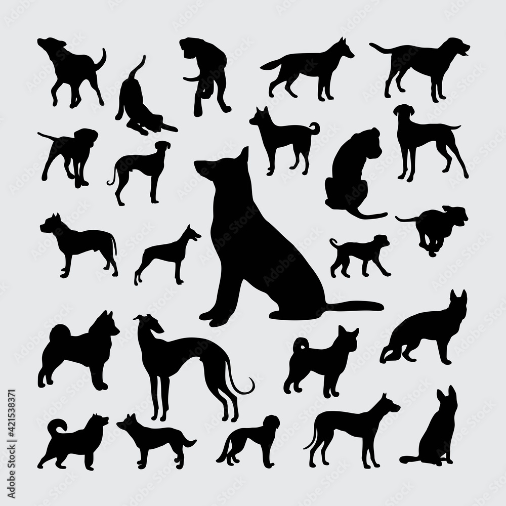 set of dogs silhouettes