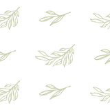 Vector seamless pattern of wild grey twigs and leaves. Botanical background on white. Great for printing on fabric and paper.