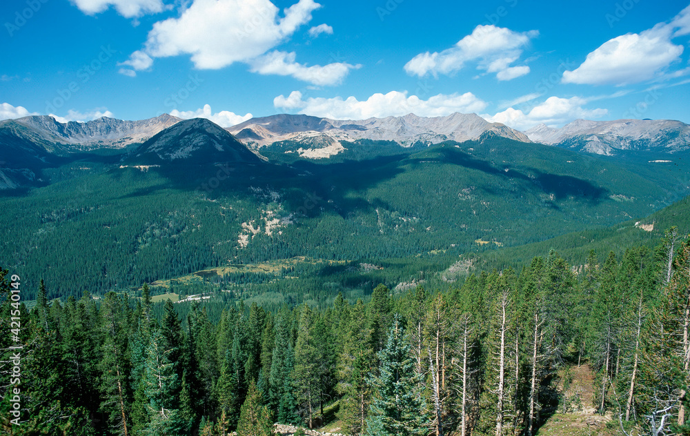 Valley view and mountains in the Rocky Mountains, Colorado