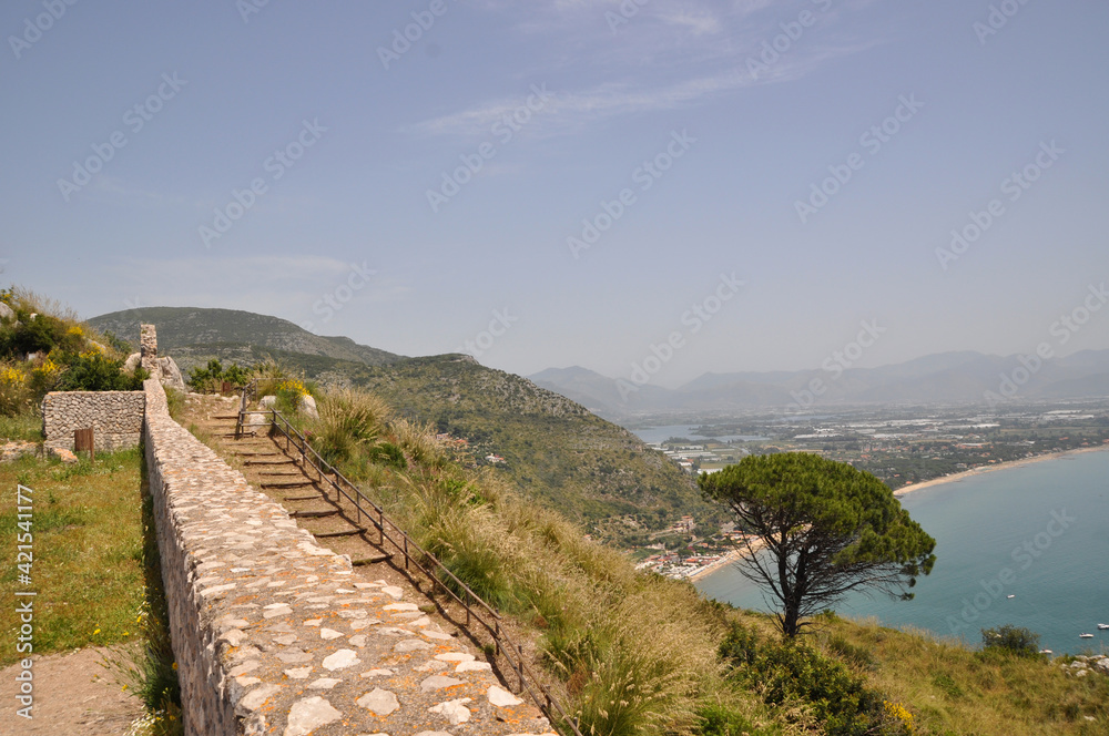 Panoramic views of the mountains and the sea. Summer sunny day at the sea.