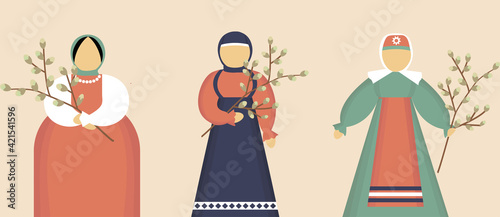 doll amulet made of straw of thread with branches of spring willow